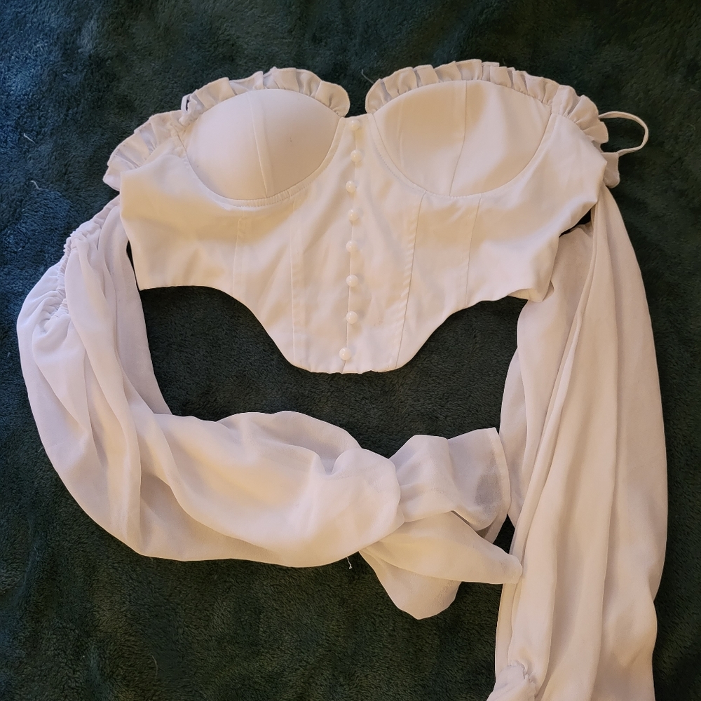 Corset Top with Mesh Sleeves